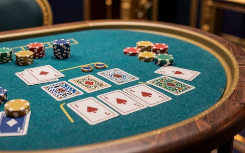 Live-Baccarat-Tisch mit Karten und goldenen Chips im OnlySpins Live Casino online