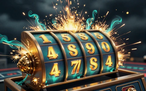 Drehende Slot-Walze mit goldenen Freispiel-Funken auf dunklem Sturm-Hintergrund f&uuml;r Freispiele ohne Einzahlung bei OnlySpins