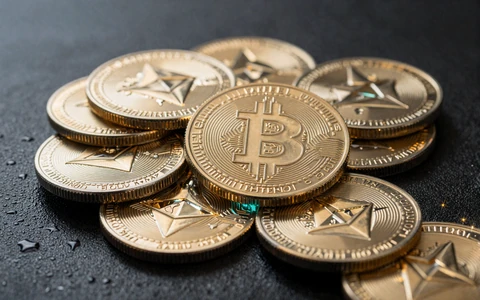 Leuchtende USDT- und Ethereum-M&uuml;nzen in t&uuml;rkisem Licht als Symbol f&uuml;r den OnlySpins Krypto-Willkommensbonus bis 3000 USDT