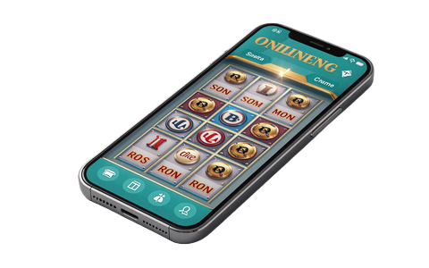Smartphone-Mockup mit der OnlySpins Casino-Lobby in T&uuml;rkis und Gold f&uuml;r mobiles Spielen