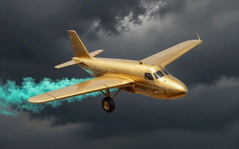 Goldenes Crash-Game-Flugzeug mit t&uuml;rkisem Streifen als Symbol f&uuml;r die Dienstags-Aviator-Freiwetten bei OnlySpins